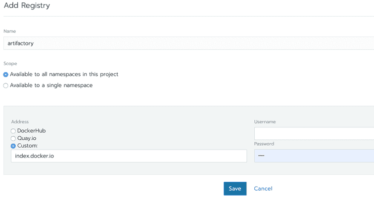 Rancher UI custom registry credentials