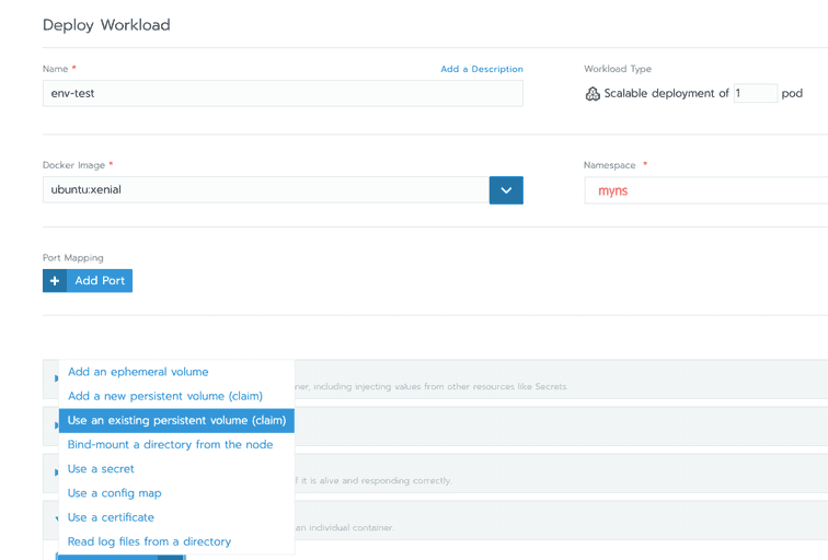 Rancher UI create tmp deployment